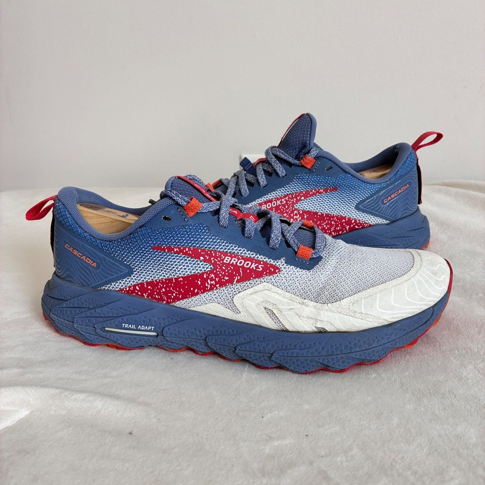Brooks Cascadia 17 Trail Running Shoes Blue Red White 1203921B157 Womens 9